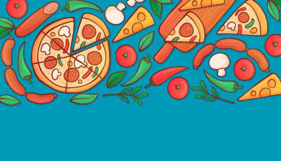 手绘美味披萨背景矢量素材(AI/EPS/PNG)