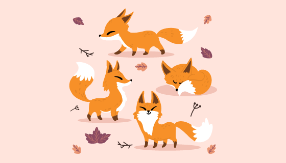 手绘可爱的狐狸矢量素材(AI/EPS/PNG)