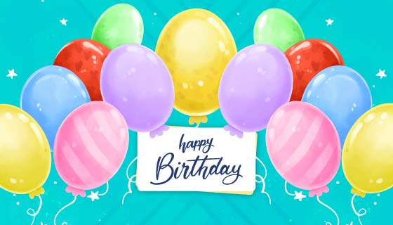 水彩气球生日快乐背景矢量素材(AI/EPS)