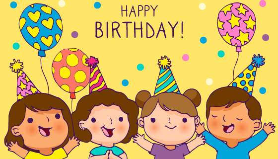 手绘小朋友庆祝生日矢量素材(AI/EPS/PNG)