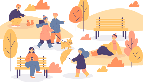 秋天公园里休闲的人们矢量素材(AI/EPS)