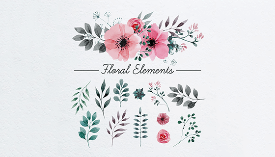 水彩花卉装饰矢量素材(EPS/AI)