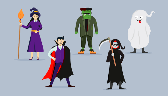 万圣节人物集合矢量素材(AI/EPS/PNG)