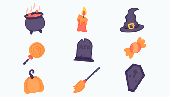 扁平风格万圣节元素矢量素材(AI/EPS/PNG)