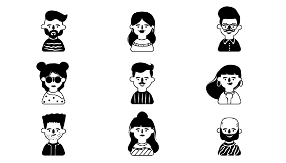 手绘黑白人物头像矢量素材(AI/EPS/PNG)