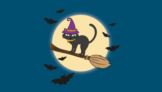 万圣节骑扫帚的猫矢量素材(AI/EPS)