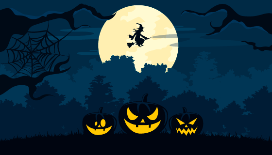 女巫夜空飞行万圣节矢量素材(AI/EPS)