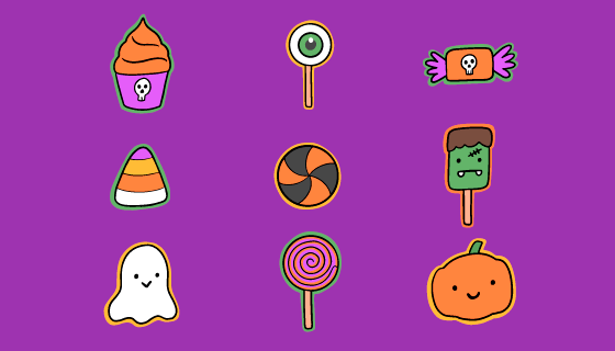 手绘万圣节糖果矢量素材(AI/EPS/PNG)