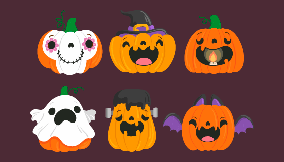 手绘万圣节鬼脸南瓜矢量素材(AI/EPS/PNG)