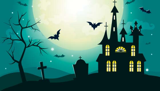 恐怖的万圣节鬼屋背景矢量素材(AI/EPS)