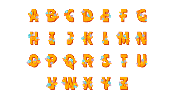 简单花朵装饰的字母矢量素材(AI/EPS/PNG)