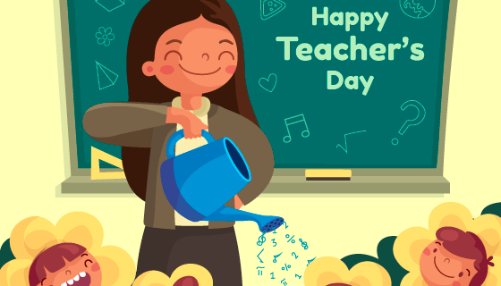 老师浇花教师节矢量素材(AI/EPS)