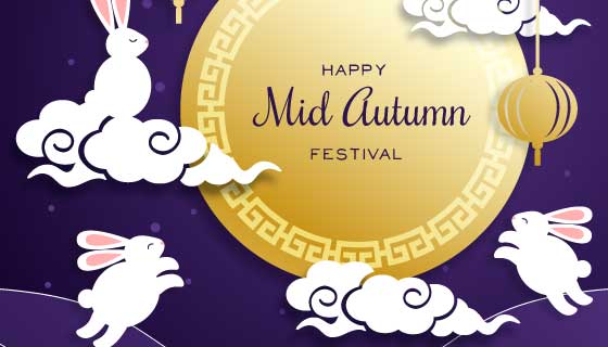 月亮兔子中秋节矢量素材(AI/EPS)