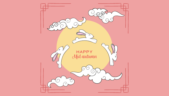 手绘兔子月亮中秋节矢量素材(AI/EPS/PNG)