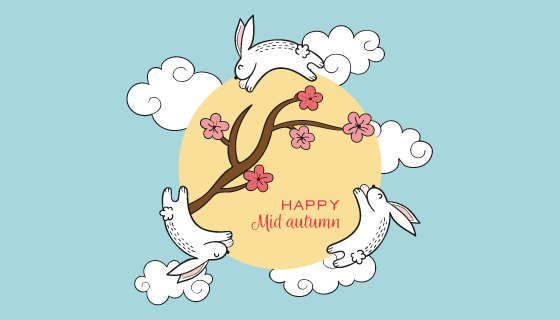 手绘兔子月亮中秋节矢量素材(AI/EPS/PNG)