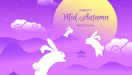 兔子奔月中秋节矢量素材(AI/EPS)