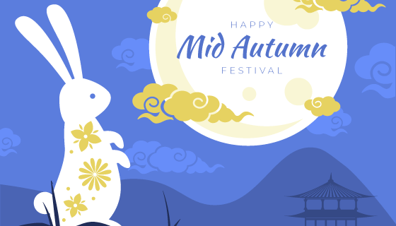 登高望月的兔子中秋节矢量素材(AI/EPS)