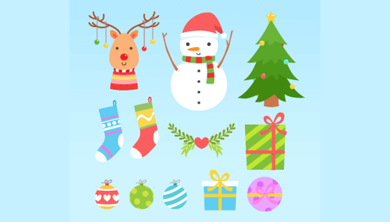 扁平风格圣诞节元素矢量素材(AI/EPS/PNG)