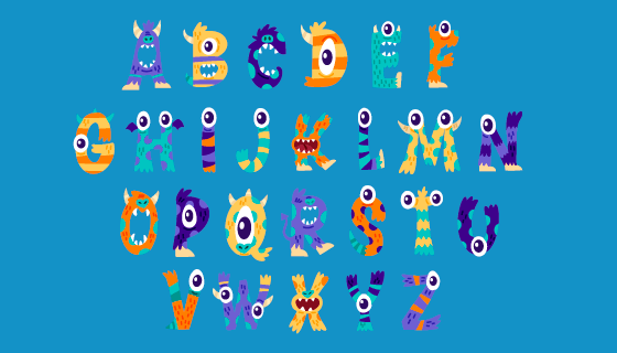 可爱的万圣节怪物字母矢量素材(AI/EPS/PNG)