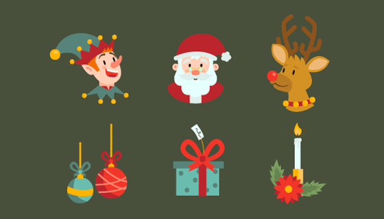 扁平风格圣诞节元素矢量素材(AI/EPS/PNG)