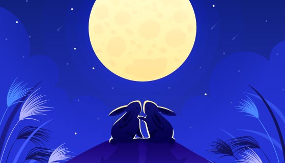 兔子望月中秋节矢量素材(AI/EPS)