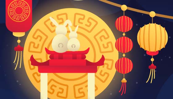 兔子登高望月中秋节矢量素材(AI/EPS)