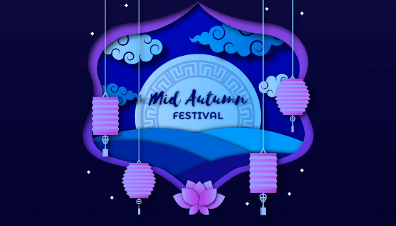 紫色灯笼设计中秋节矢量素材(AI/EPS)