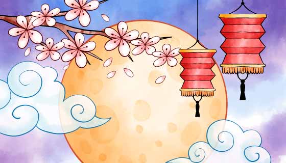 水彩风格中秋节矢量素材(AI/EPS)