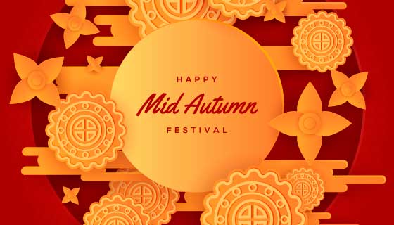 喜庆红色月亮月饼中秋节背景矢量素材(AI/EPS)