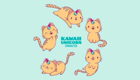 卡哇伊独角猫咪矢量素材(AI/EPS/PNG)