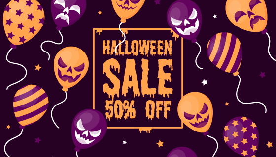 气球设计万圣节促销矢量素材(AI/EPS/PNG)