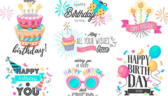 手绘生日元素矢量素材(EPS)