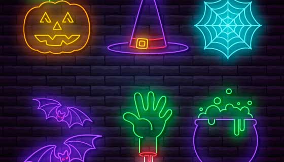 万圣节霓虹灯元素矢量素材(AI/PNG)