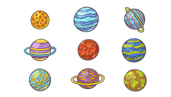 手绘风格星球集合矢量素材(AI/EPS/PNG)