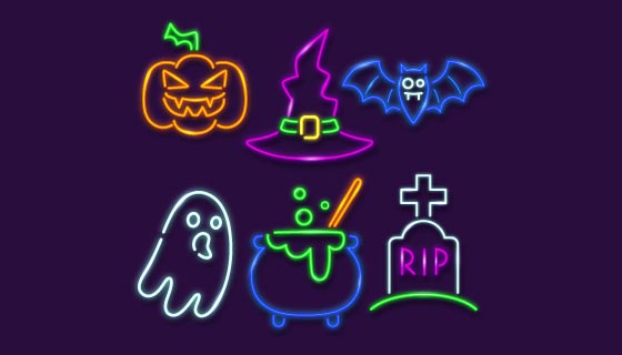 万圣节霓虹灯元素矢量素材(AI/EPS/PNG)