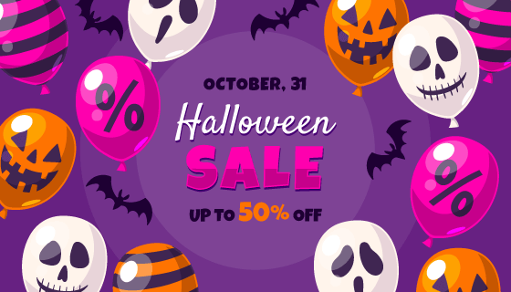 恐怖气球设计万圣节促销矢量素材(AI/EPS)