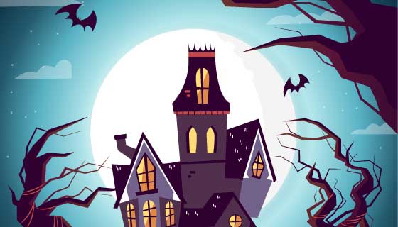 手绘万圣节鬼屋矢量素材(AI/EPS)