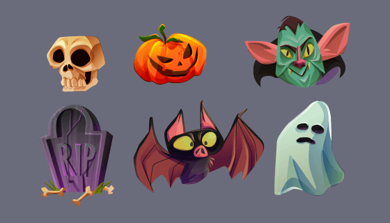 卡通风格万圣节元素矢量素材(AI/EPS/PNG)