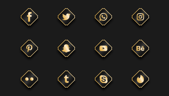 金色豪华社会化媒体图标矢量素材(AI/EPS/PNG)