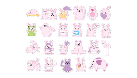 卡哇伊动物贴纸矢量素材(EPS/PNG)