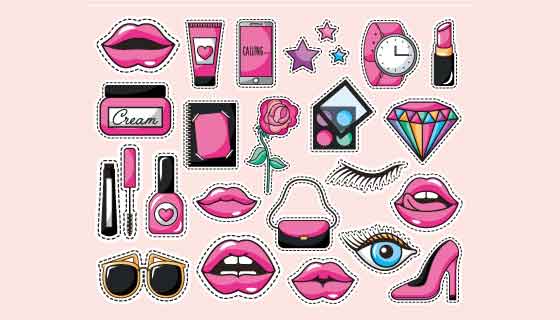 卡通化妆题材贴纸矢量素材(EPS)