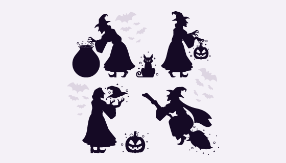 万圣节女巫剪影矢量素材(AI/EPS/PNG)