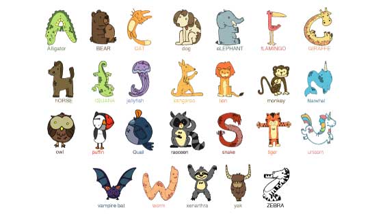 可爱的动物字母矢量素材(AI/EPS/PNG)