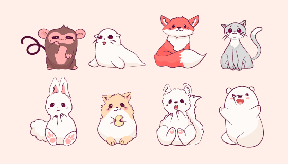 可爱的卡通动物矢量素材(AI/EPS/PNG)