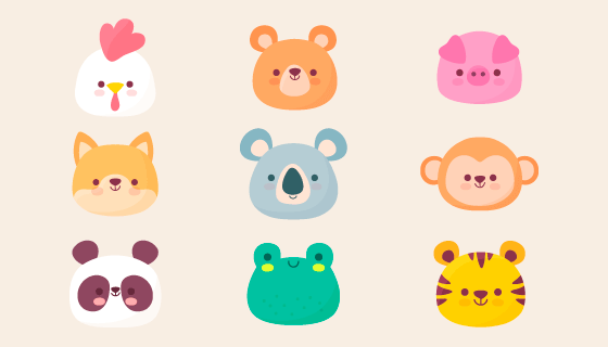 卡哇伊动物头像矢量素材(AI/EPS/PNG)