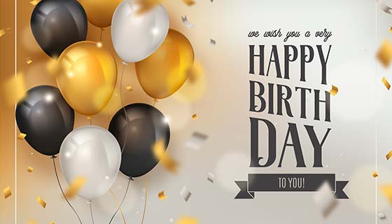 逼真气球和五彩纸屑生日快乐背景矢量素材(EPS)