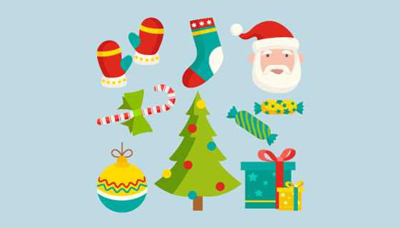 扁平风格圣诞节元素矢量素材(AI/EPS/PNG)