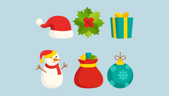 扁平风格圣诞节元素矢量素材(AI/EPS/PNG)