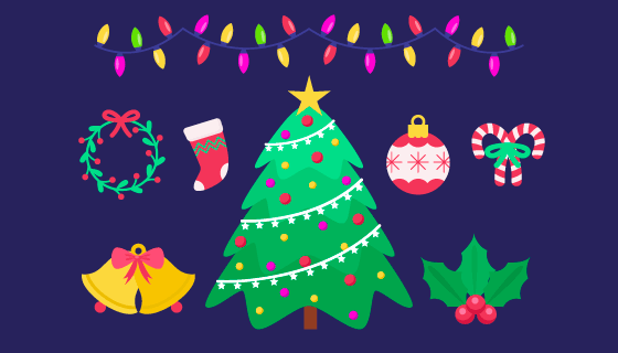 扁平风格圣诞节元素矢量素材(AI/EPS/PNG)