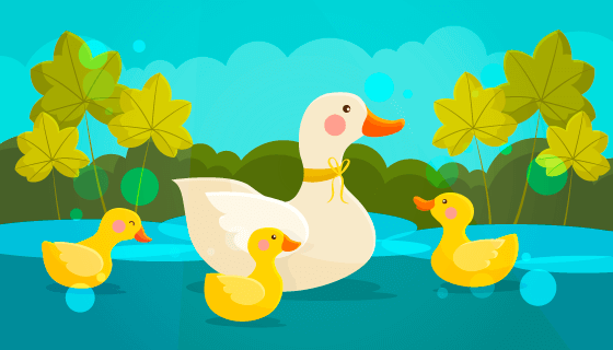 卡通风格鸭妈妈和小鸭子矢量素材(AI/EPS)